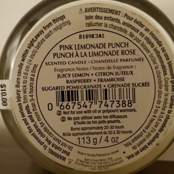 Bath And Body Works Pink Lemonade Punch Tester Can - Picture 2 of 2